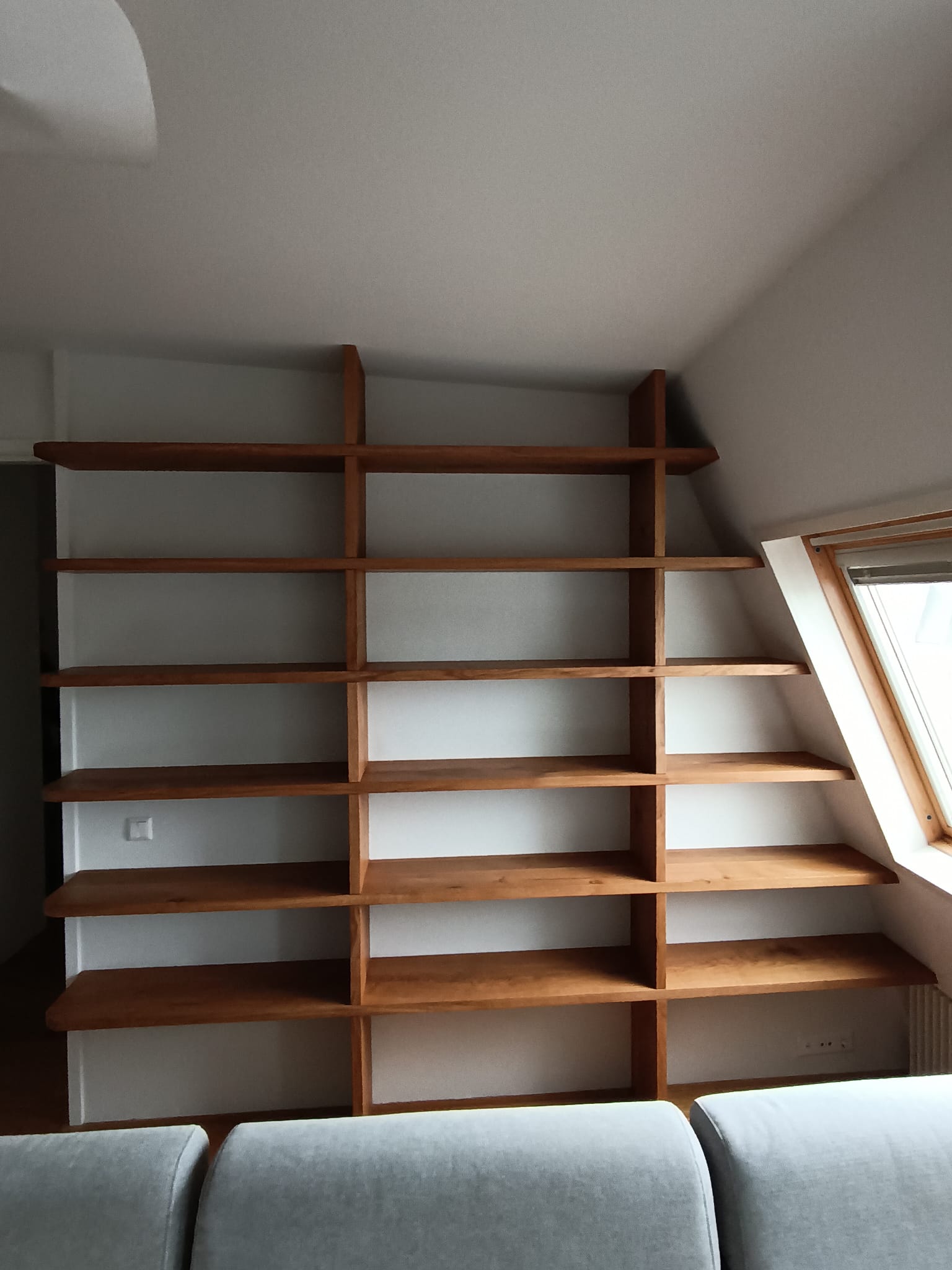 Floating Oak Library with open shelving unit